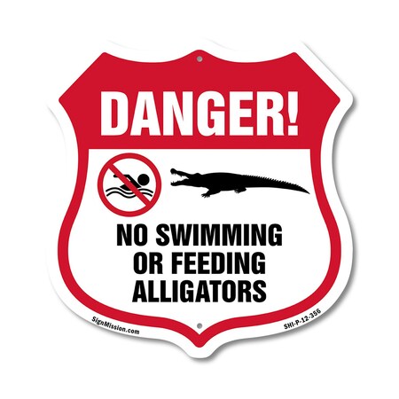 Signmission Alligator Warning Shield Sign Danger! No, 12 Inch X 12 Inch, Plastic Sign SHI-P-12-356
