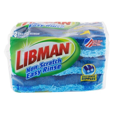 Libman Commercial Scrub Sponge, Light Duty, Cellulose 1075