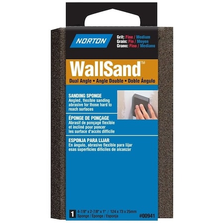 Norton Co WallSand 00 Sanding Sponge, 478 in L, 278 in W, Fine, Medium 941