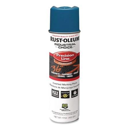Rust-Oleum IC M1600 System Solvent-Based Precision Line Marking Paint, Flat Blue, 17 oz Aerosol Can, 12PK 203022V