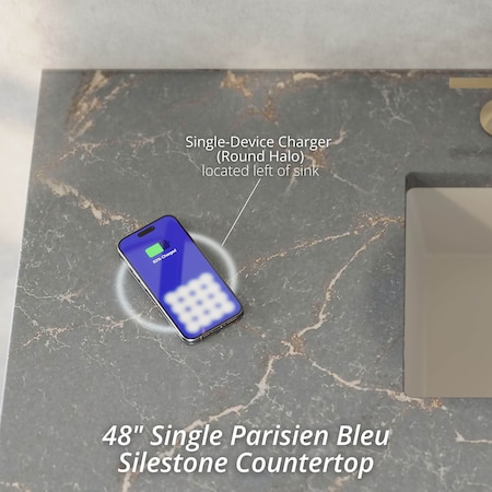 James Martin Vanities Chicago 48in Single Vanity, Glossy White, w/ 3 CM Parisien Bleu Silestone Top 503-V48-GW-FPBL