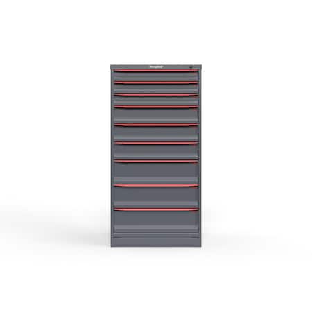 Strong Hold 9 drawer cabinet - (3x 3ft, 3x 5ft, 3x 7ft) - Red accents - Keyed Alike S3060-PPAAS-0903DS