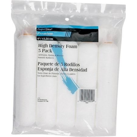 Linzer Paint Roller Cover, 1/4 in Thick Nap, 6 in L, Foam Cover, White MR200-5-6