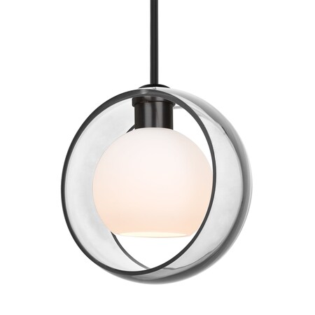 Besa Lighting Besa Mana Stem Pendant, Trans. Clear/Opal, Black Finish, 1x 60W MAX E26 Base 1TT-MANACL-BK