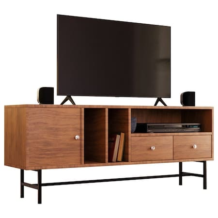 Leisuremod Rochester Rectangular TV Stand with Enclosed Storage and Powder Coated Iron Legs, Walnut RTS60NW
