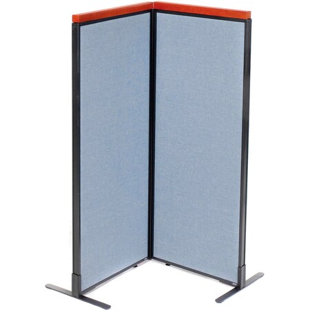 Global Industrial Interion Deluxe Freestanding 2-Panel Corner Room Divider, 24-1/4"W x 61-1/2"H Panels, Blue 695065BL