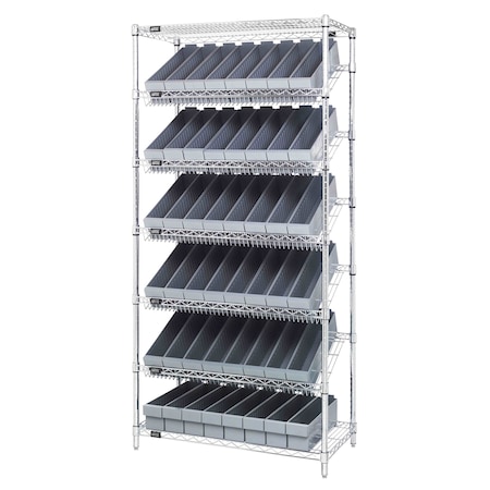 Quantum Storage Systems WIRE SHELVING UNIT W/48 GRAY BINS WRS-7-604GY