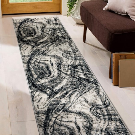 World Rug Gallery Distressed Abstract Runner Rug 2 ft 3 in x 8 ft Black WR98BLACK2X8