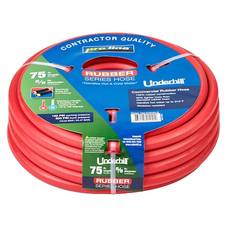 Underhill 5/8 in ID x 75 ft L Water Hose, Rubber Tube, Red H58-075PRO-R