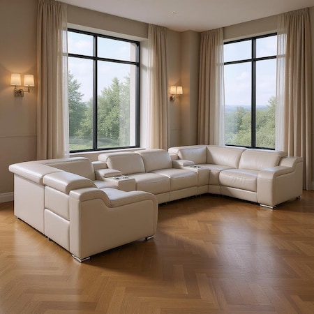 Homeroots Light Gray Italian Leather Power Reclining U Shaped Eight Piece Corner Sectional With Console 632566