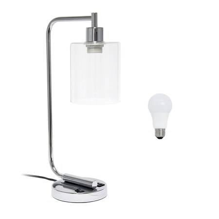 Homeroots 19" Silver Iron Lantern USB Table Lamp LED With Clear Cylinder Shade 645998