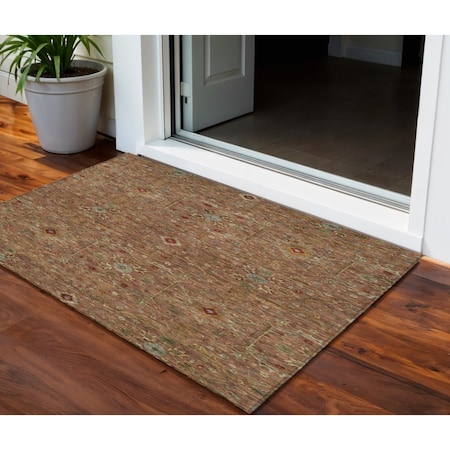 Homeroots 3' X 5' Brown Red And Green Floral Washable Indoor Outdoor Area Rug 604607