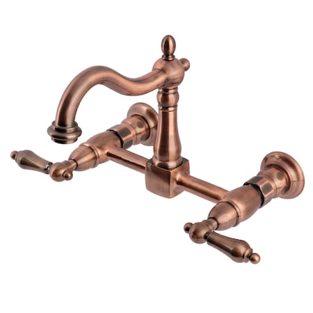 Kingston Brass Two-Handle Wall Mount Bridge Kitchen Faucet, Antique Copper KS126ALAC