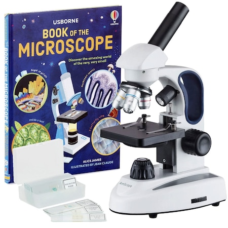 Amscope M149 Student Kids Metal Frame Glass Optics Biological Moncluar Compound Microscope 40X-1000X w/Two M149C-2L-PB10-WM