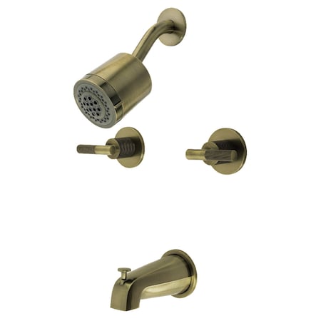 Kingston Brass Double-Handle Tub and Shower Faucet with Knurled Handle, Antique Brass KBX8143KNL