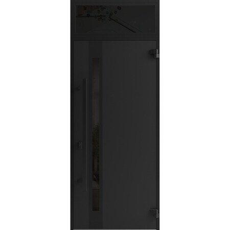 Vdomdoors Front Exterior Prehung Steel Door Ronex1033 Teak Transom Window Sidelite Entry Metal Modern Painted RONEX1033EXD-OAK-W36 X H80+16-LH-I