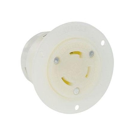 Leviton Flanged Locking Receptacle, L5-30R, 30 A, 125V AC, Single Phase, 2 Pole, Flush Mount, White 2616