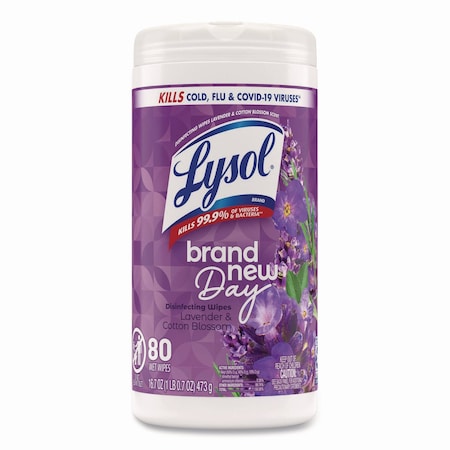 Lysol Disinfecting Wipes, 1-Ply, 7 x 7.25, Lavender and Cotton Blossom, White, 80 Wipes 19200-56264