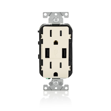 Leviton USB Charger/Duplex Tamper-Resistant Receptacle, 3.6/15 Amp, 125 Volt, NEMA 5-15R, Light Almond T5632-T