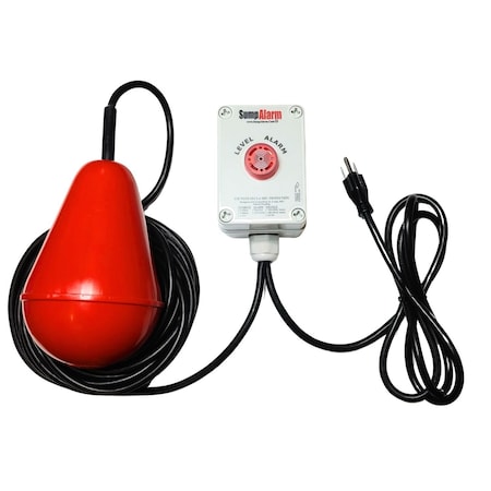 Sump Alarm Indoor/Outdoor, Sewage/Septic High Water Alarm, 120 V, Includes Sludge Boss Float, 33 Foot Float Length,  SA-120V-1L-33SB