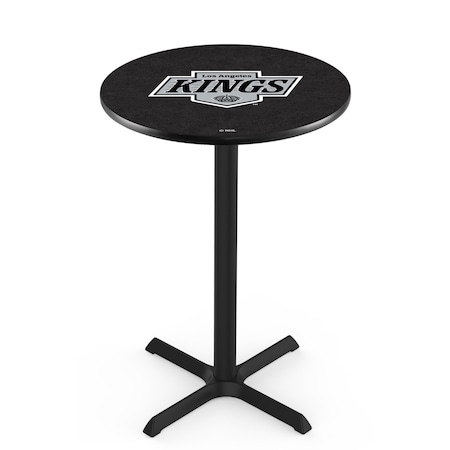 Holland Bar Stool Co 42" Blk Wrinkle Los Angeles Kings Pub Table, 36" dia. Top L211B4236LAKing