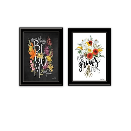 Homeroots Set Of Two Love and Bloom Black Framed Print Wall Art, 2PK 407965