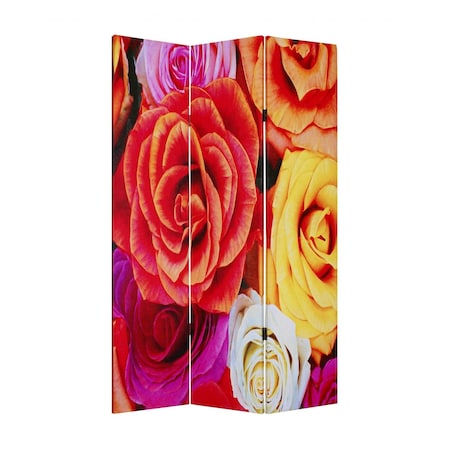Homeroots 72" Red Canvas Folding Three Panel Screen Room Divider 274613