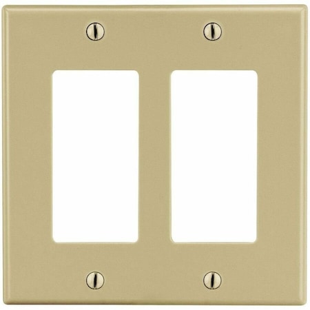 Hubbell Wiring Device-Kellems Rocker Wall Plate, Number of Gangs: 2 Plastic, Satin Finish, Ivory PJ262I