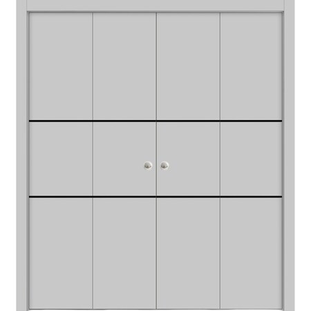 Sartodoors Sliding Closet Double Bi-fold Doors, Planum 0014 Matte Grey and Aluminum Strips, Sturdy Tracks Mold PLANUM0014DBF-GRE-96 x 80 (4* 24x80)