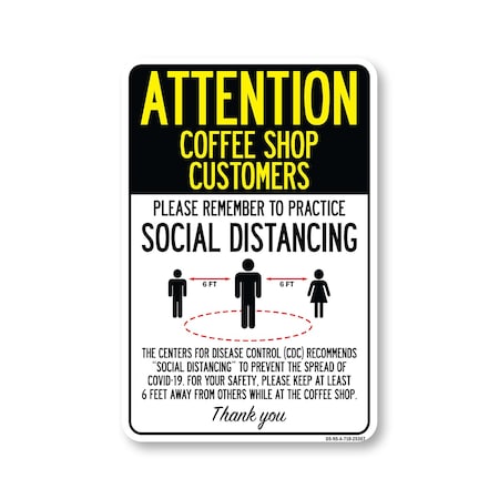 Signmission Public Safety, Coffee Shop Customers Practice Social Distancing, 10in X 7in, OS-NS-A-710-25367 OS-NS-A-710-25367
