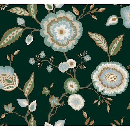 York Wallcoverings Dahlia Blooms Green and Blue Metallic Wallpaper GO8236
