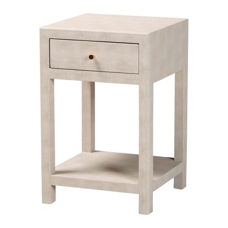 Baxton Studio Dansby Modern Beige Faux Shagreen 1-Drawer End Table 253-14072-ZORO