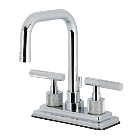 Kingston Brass Knurled Double-Handle 4" Centerset Bathroom Faucet with Brass Pop-Up, Polished Chrome KS6641KNL