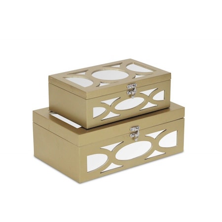 Homeroots Set of Two Gold Oval Scroll Mirror Jewelry Storage Boxes, 2PK 399674