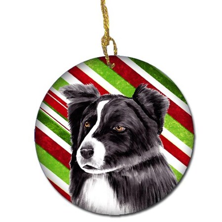 Carolines Treasures Border Collie Candy Cane Holiday Christmas Ceramic Ornament SC9327-CO1