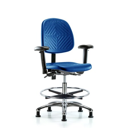Blue Ridge Ergonomics Poly Chair Chrome, Med Bench, Med Back, Arms, Foot Ring, Glides, Blue BR-PMBCH-MB-CR-T0-A1-CF-RG-BLU