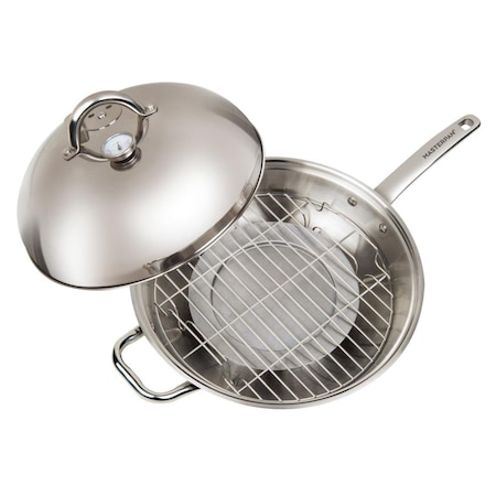 Masterpan 13 in. Stovetop Multi-Use 4-1 Smoker Wok, Stainless Steel MP-129