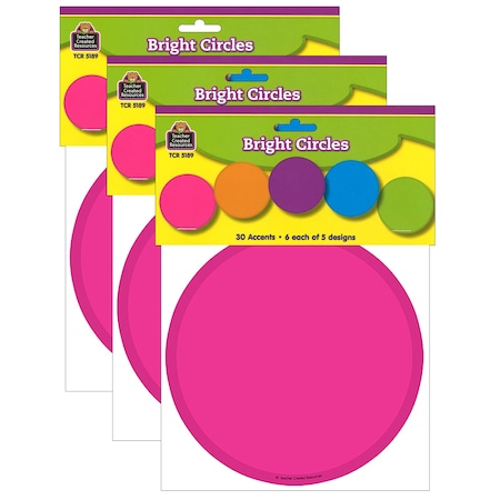Teacher Created Resources Bright Circles Accents, 30-Piece Set, 3PK 5189