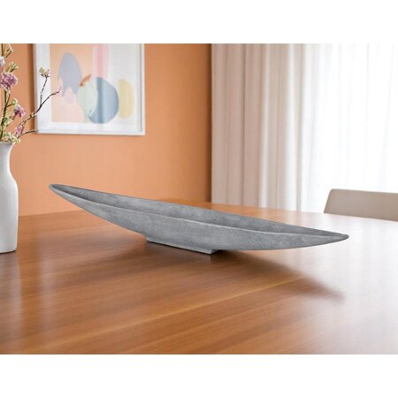 Homeroots 39" Gray Cast Aluminum Oval Long Boat Centerpiece Bowl 609360