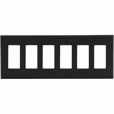 Hubbell Wiring Device-Kellems Wallplate, 6-Gang, 6) Decorator, Black P266BK