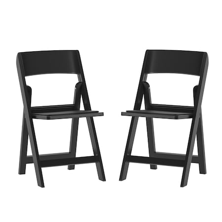Flash Furniture Hercules Tucker Black Lightweight Foldable Chairs, Removable Black Vinyl Padded Seats, 2PK 2-LE-L-1M-BK-GG