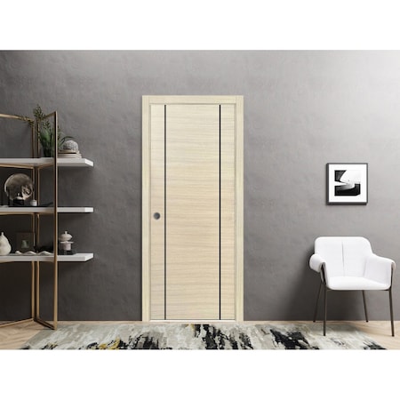 Sartodoors Sliding French Pocket Door with, Planum 0017 Natural Veneer and Aluminum Strips, Kit Trims Rail Har PLANUM0017PD-SHP-1896