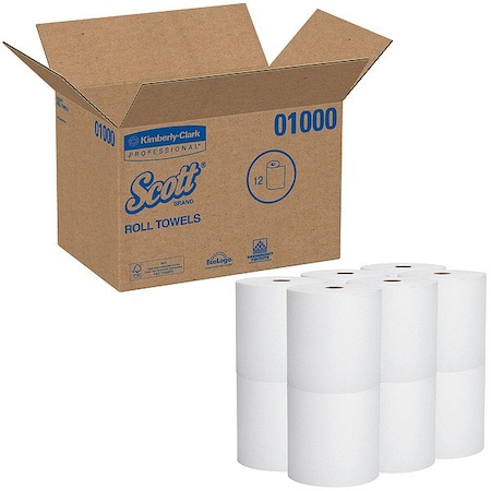 Scott Scott Essential Universal Hi-Capacity Hard Roll Towels, 1.5" Core, White, 1,000'/Roll, 12PK 01000