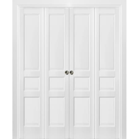 Sartodoors Sliding Closet Double Bi-fold Doors, Lucia 31 White Silk, Sturdy Tracks Moldings Trims Hardware Se LUCIA1431DBF-BEM-72 x 80 (4* 18x80)