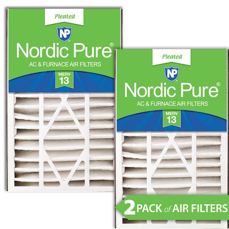 Nordic Pure 16x25x5 Pleated Air Filter, High Capacity, Electrostatically Charged Synthetic Media, MERV 13, 2 PK 16x25x5ABM13-2