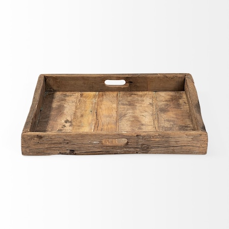 Homeroots 24in Brown Square Reclaimed Wood Tray With Handles 376050