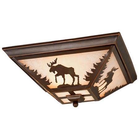 Vaxcel Yellowstone Bronze Rustic Moose Tree Square Outdoor Flush Mount Ceiling Light CC55614BBZ