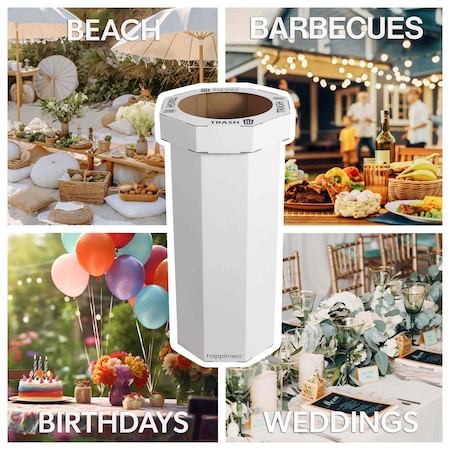 Happimess Fleur 25-Gallon Disposable Corrugated Cardboard Event Trash Can and Recycling Bin, Cotton White, 2PK HPM1300E-SET2