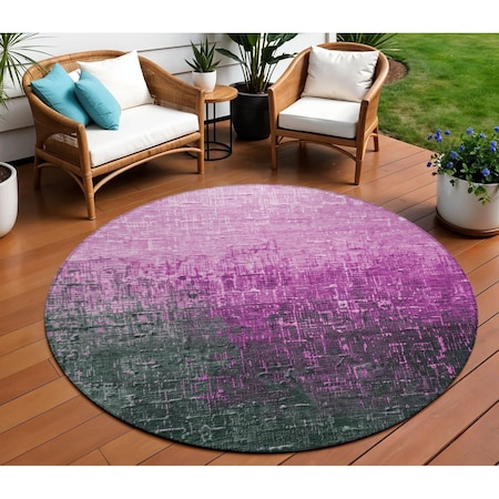 Homeroots 8' Blush And Dark Gray Round Ombre Washable Indoor Outdoor Area Rug 602859