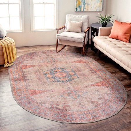 World Rug Gallery Vintage Bohemian Machine Washable Non Slip Area Rug 5 ft x 7 ft Oval Multi 6024MULTI5OV